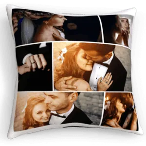Fotos de casal romântico e aventuras amorosas em almofada personalizada Uniko.