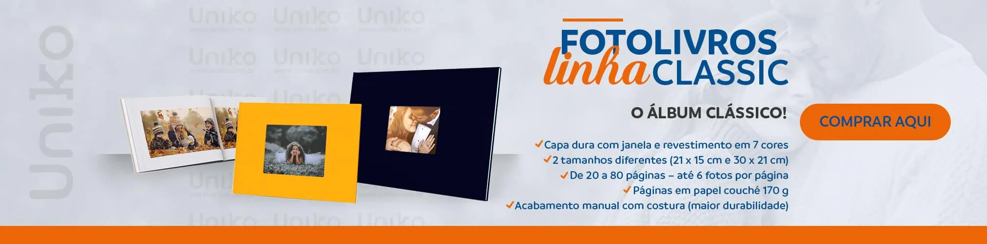 Fotos de fotolivros da linha classic com capas coloridas e páginas de alta qualidade.