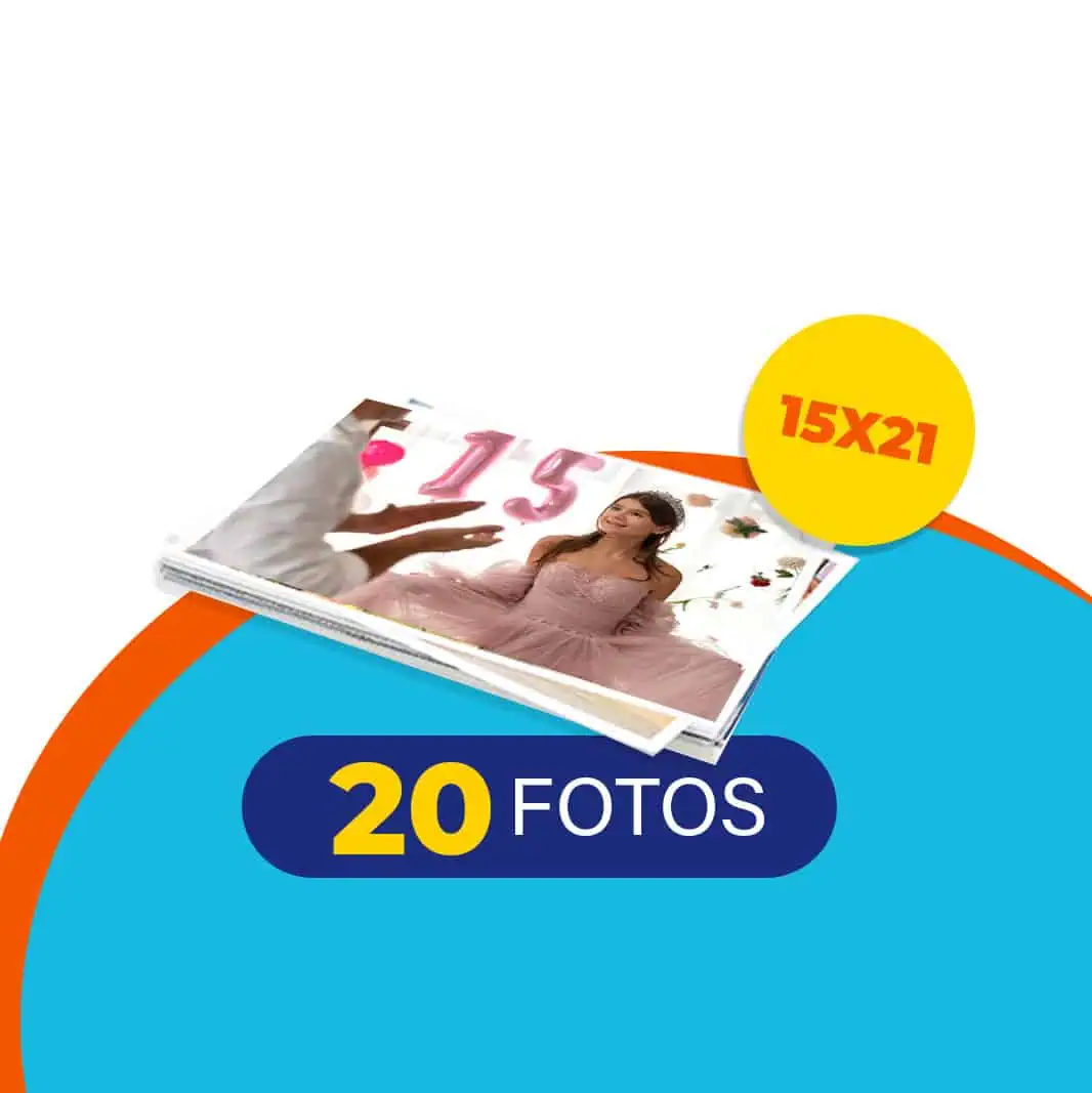1. Fotos comemorativas de 15 anos, pacote com 20 impressões de alta qualidade.