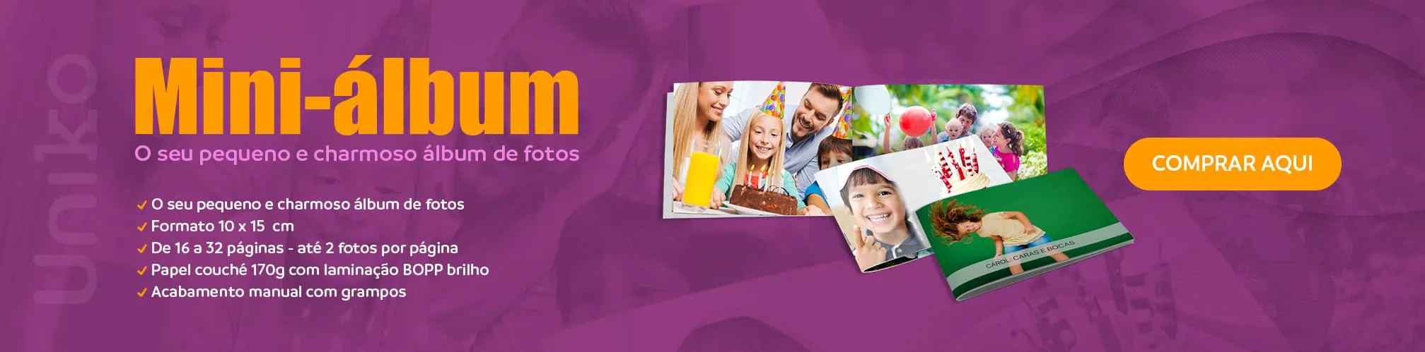 Álbum de fotos personalizado com capa de papel couchê brilhante para recordações especiais.