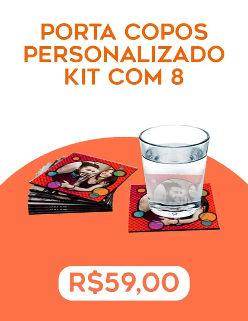 1. Porta copos personalizados com fotos e círculos coloridos para eventos e festas.
