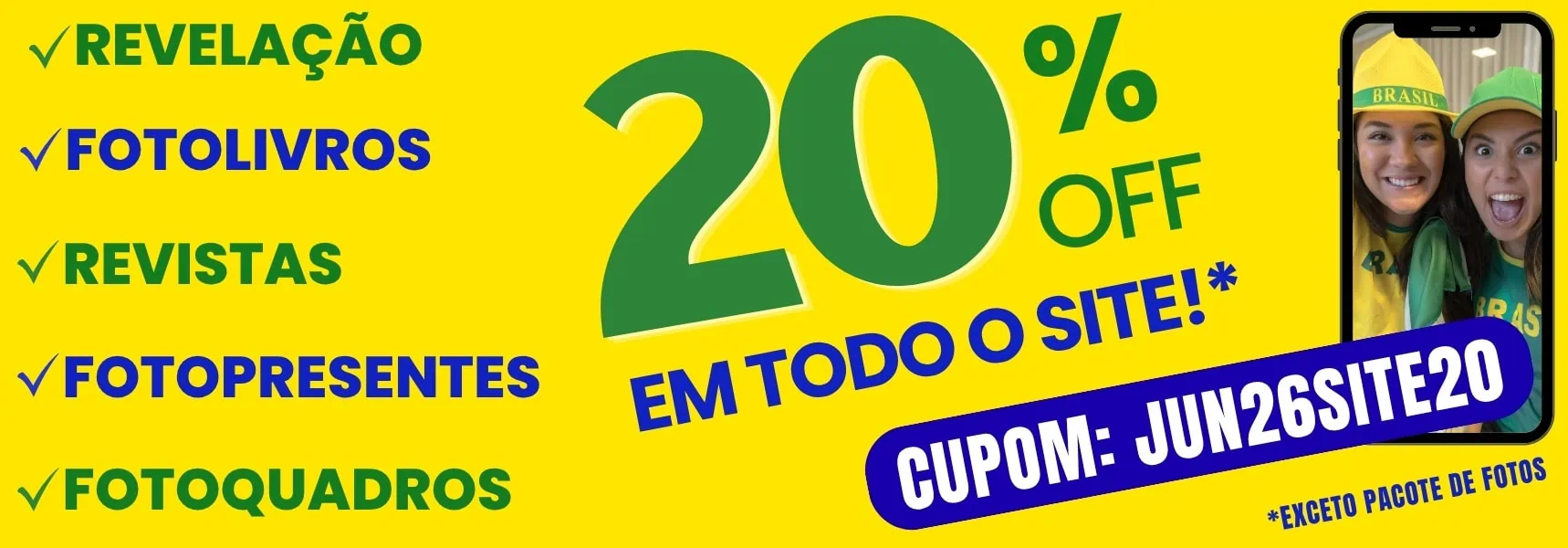 Cores vibrantes e jovens com duas pessoas sorrindo usando bonés amarelos.