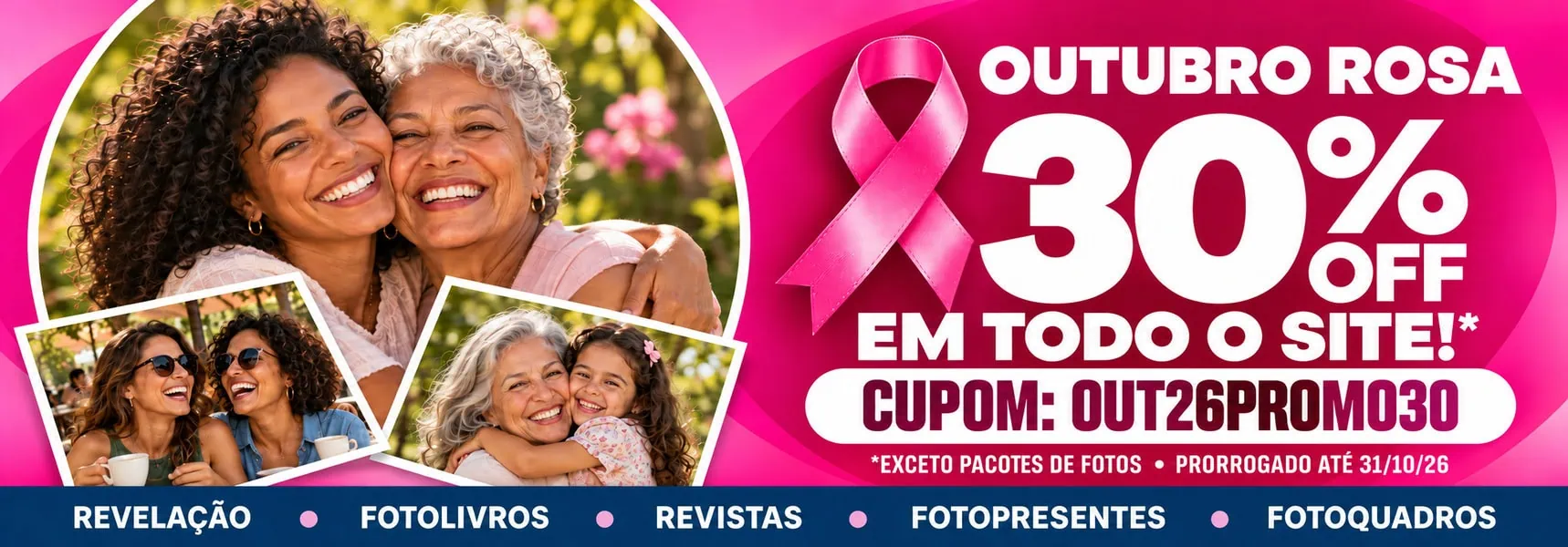 Promoção Outubro Rosa com 30% de desconto em todo o site da Uniko.